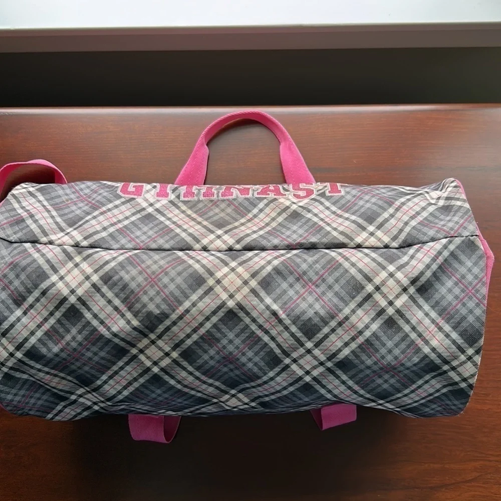 Gymnast Gymn⭐️st pink grey and black plaid adjustable shoulder strap bag euc